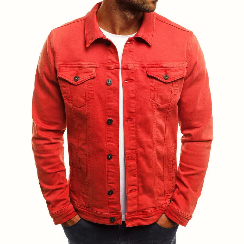 Men's Slim-Fit Denim Jacket with Buttons-MODAUTLET