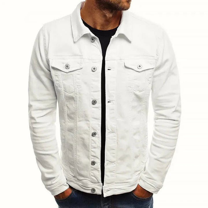 Men's Slim-Fit Denim Jacket with Buttons-MODAUTLET