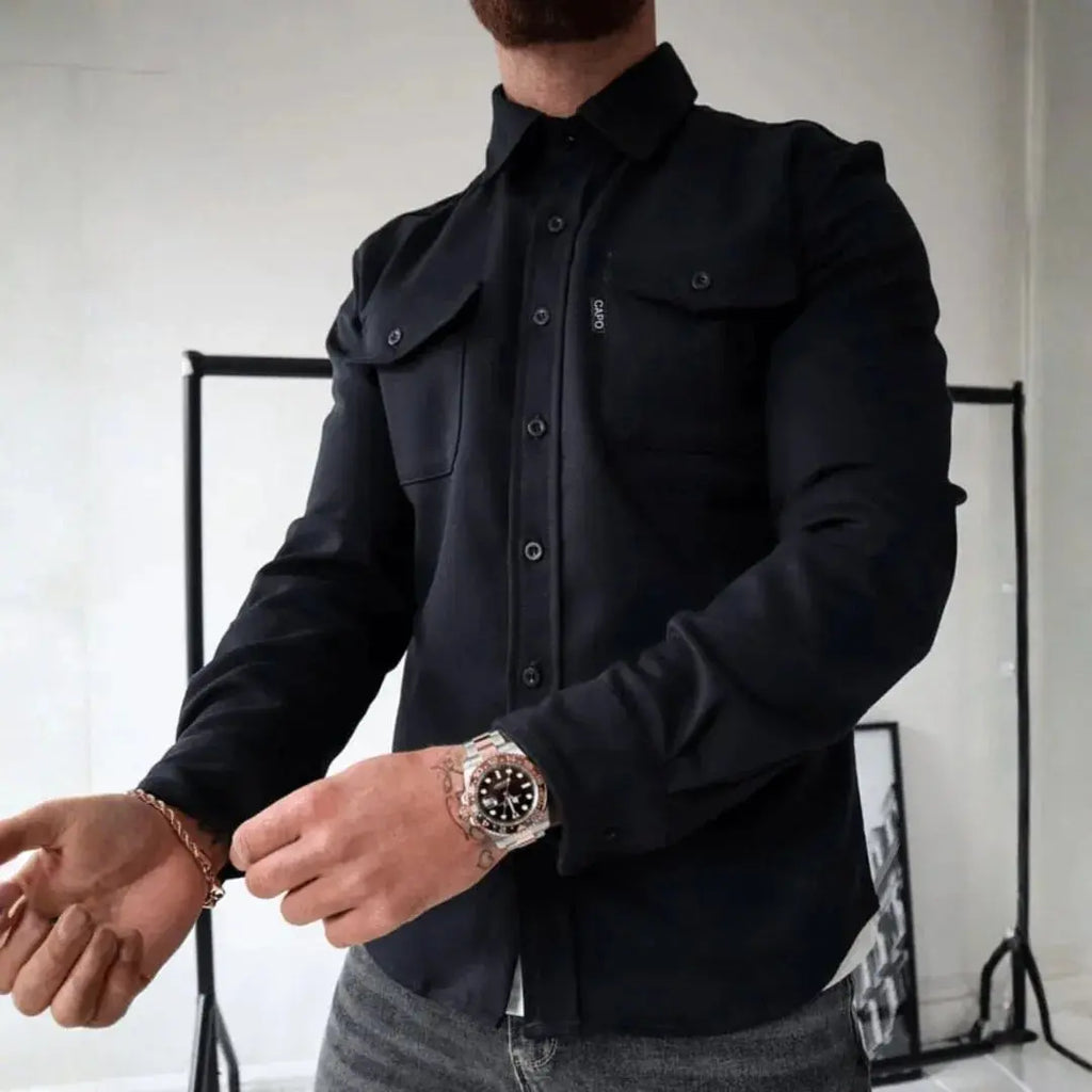 Men's Casual Structured Button-Up Overshirt Black