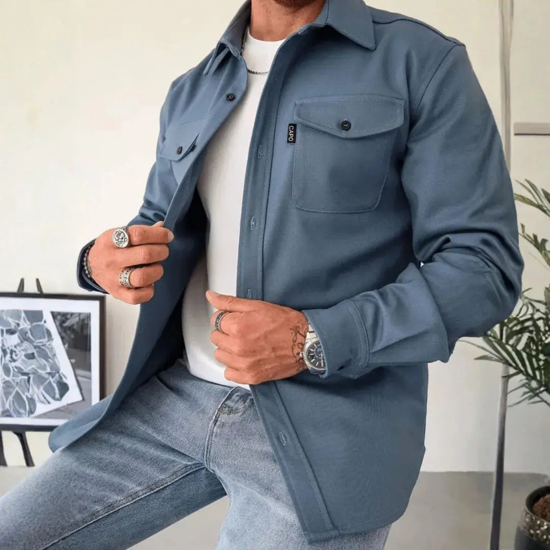 Men's Casual Structured Button-Up Overshirt-MODAUTLET