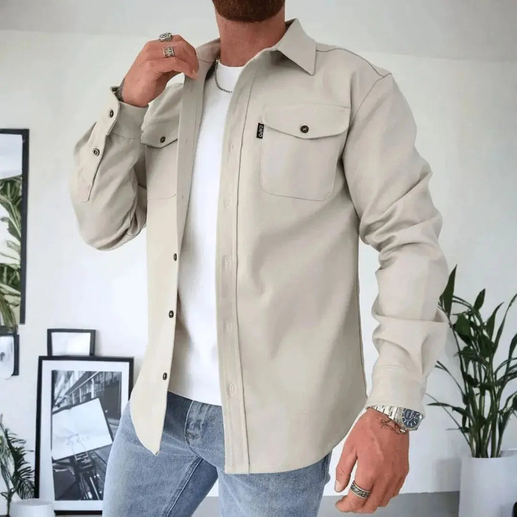 Men's Casual Structured Button-Up Overshirt Light Beige