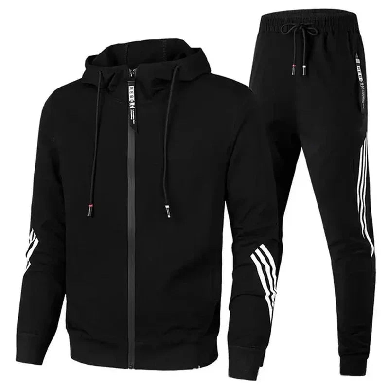 Men's Stylish Two-Piece Tracksuit Set Black