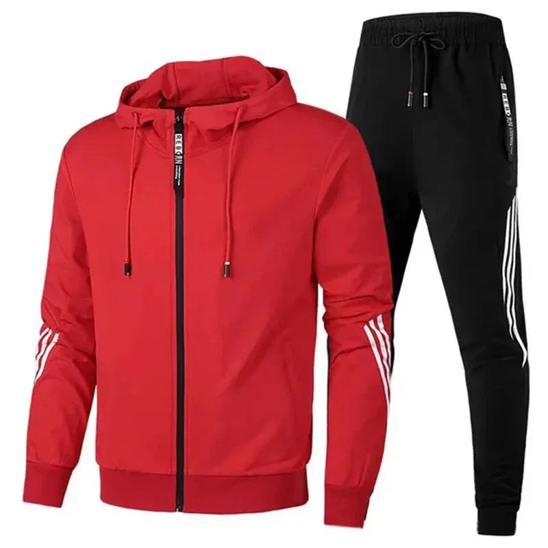 Men's Stylish Two-Piece Tracksuit Set Red