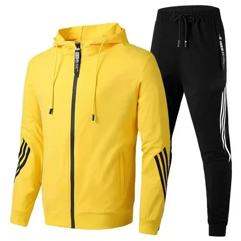 Men's Stylish Two-Piece Tracksuit Set Yellow
