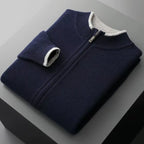 Men's Two-Tone Merino Wool Full-Zip Sweater Dark Blue