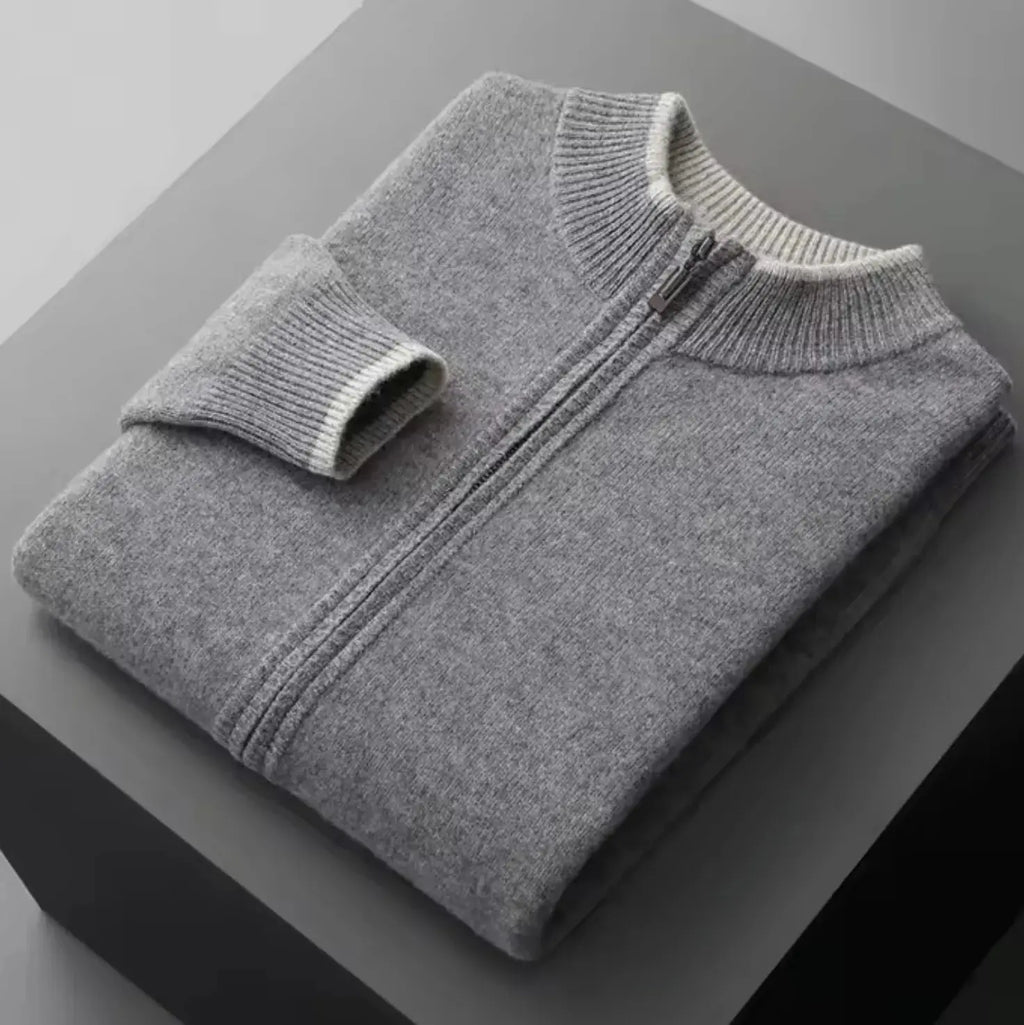 Men's Two-Tone Merino Wool Full-Zip Sweater Gray