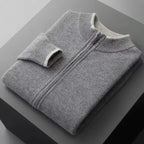 Men's Two-Tone Merino Wool Full-Zip Sweater Gray
