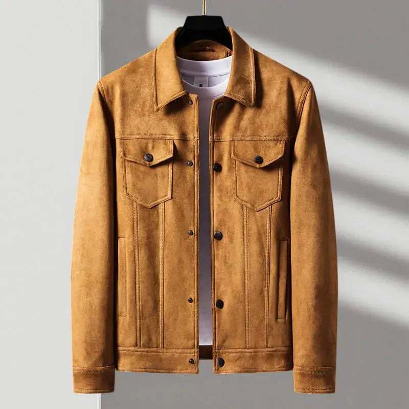 Vintage Button-Front Suede Jacket for Men-MODAUTLET