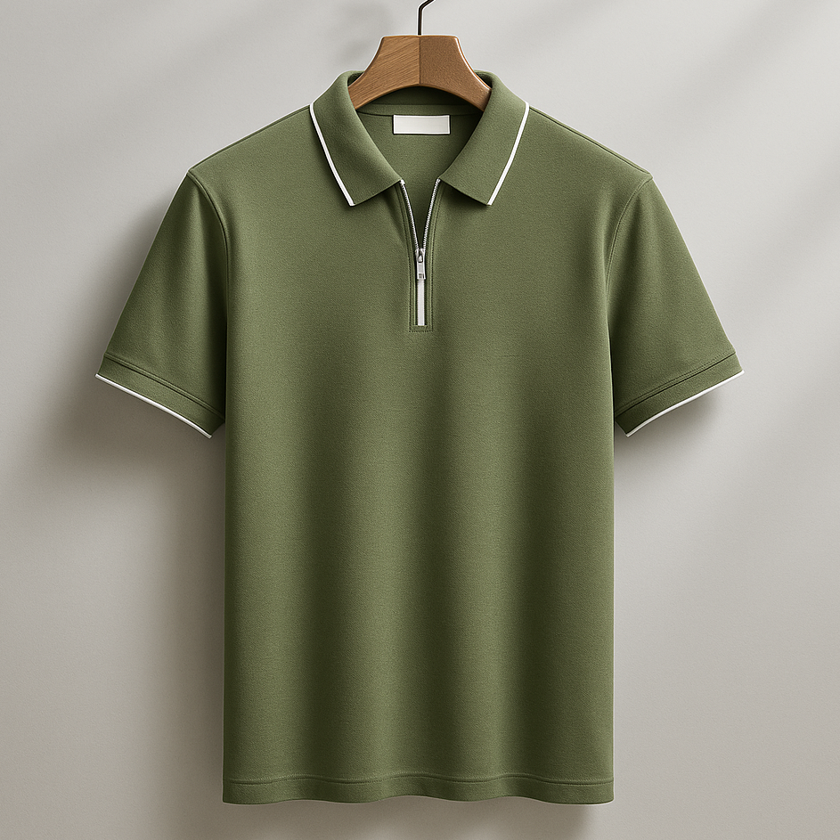 Men's 1/4 Zip Polo Shirt Green