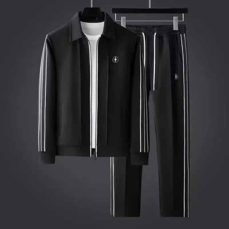 Men’s 2-Piece Tracksuit Set – Full Zip Jacket & Joggers Black