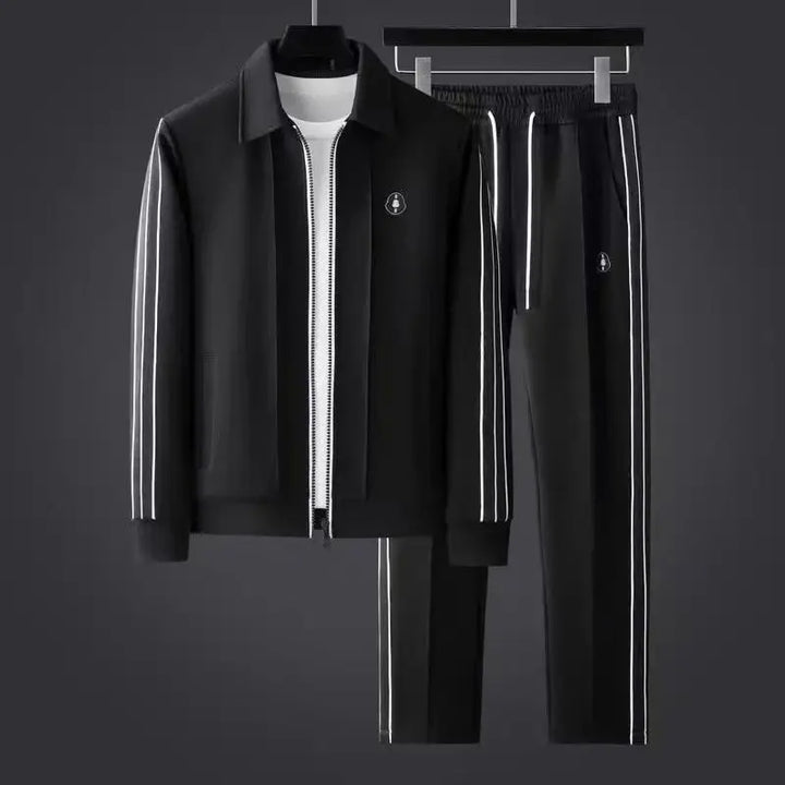 Men’s 2-Piece Tracksuit Set – Full Zip Jacket & Joggers Black