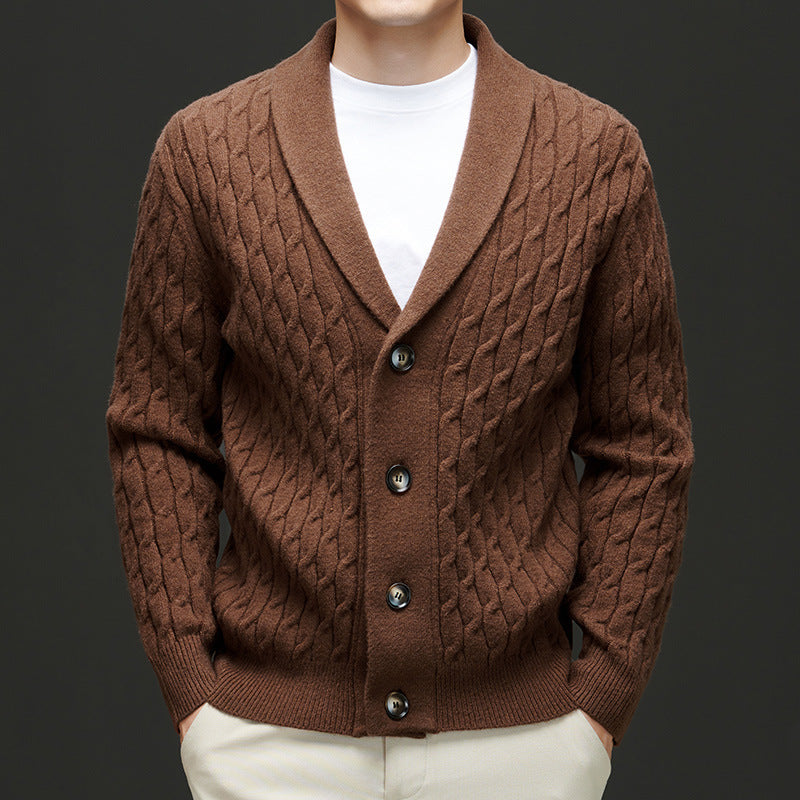 Men's Cable Knit Cardigan Brown