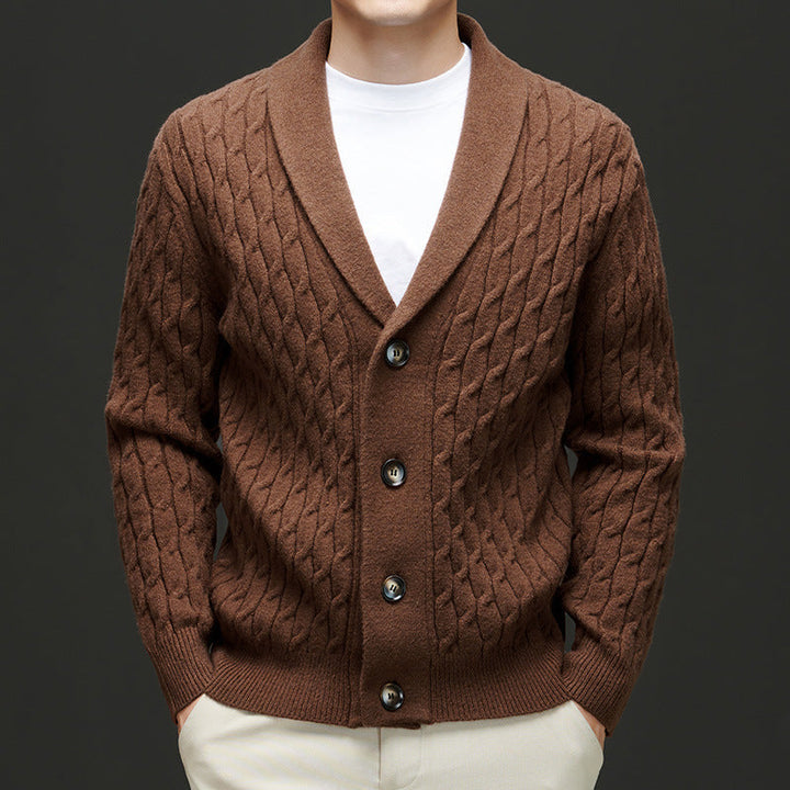 Men's Cable Knit Cardigan Brown