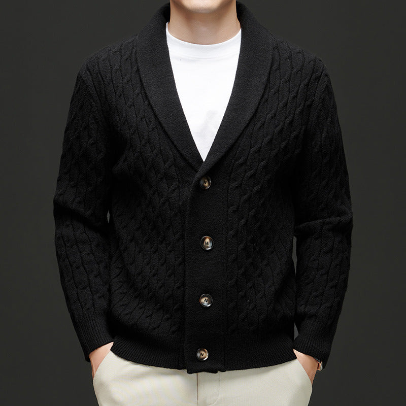 Men's Cable Knit Cardigan Black