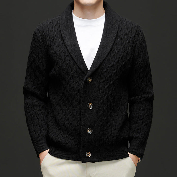 Men's Cable Knit Cardigan Black