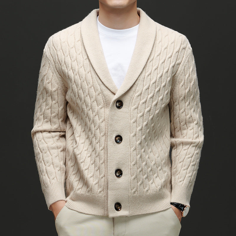 Men's Cable Knit Cardigan Beige