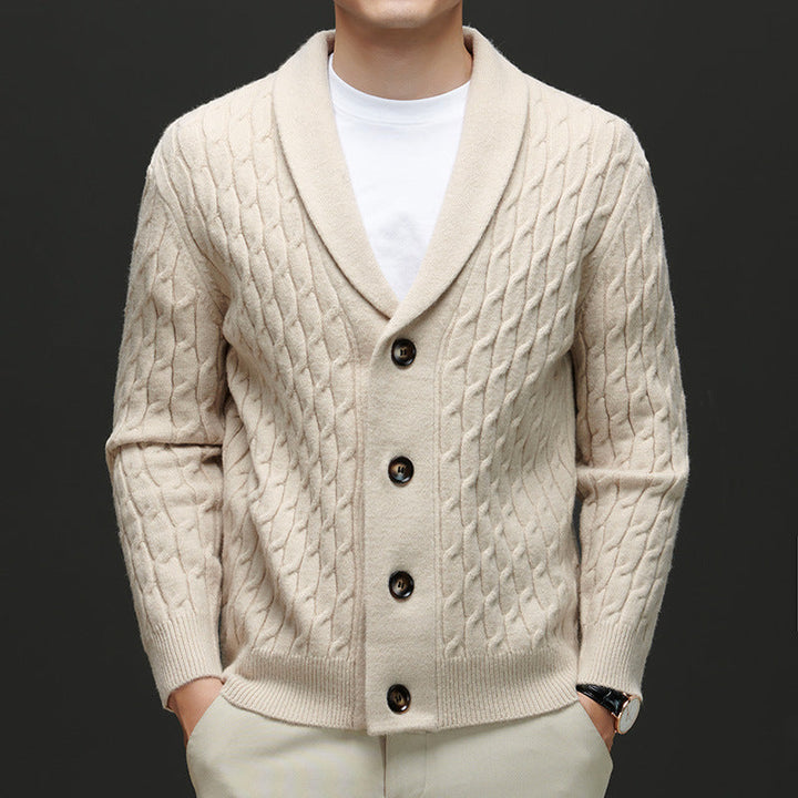 Men's Cable Knit Cardigan Beige