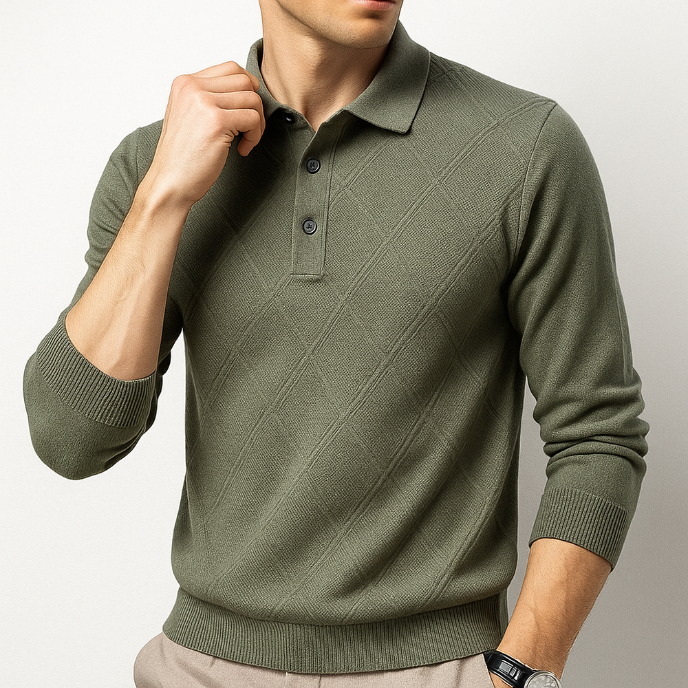 Men's Cable Knit Polo - Dover Style Green