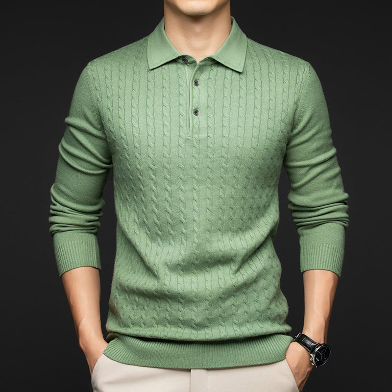 Men's Cable-Knit Polo Shirt Light Green
