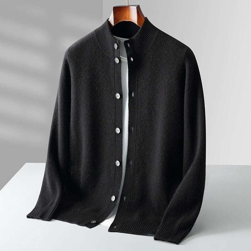 Men's Cashmere Cardigan - Luxurious Soft Knit Sweater Black