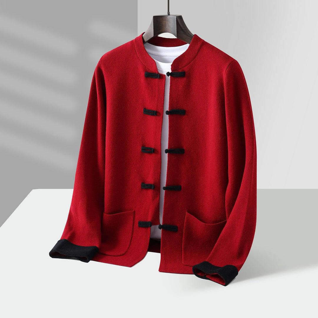 Men's Cashmere Cardigan - Luxurious Soft Knit Sweater Red