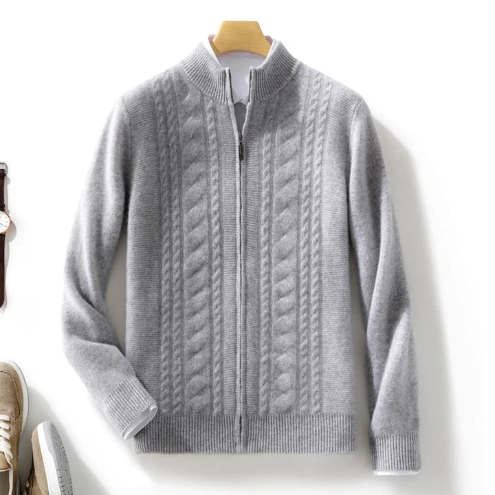 Men's Cashmere Cardigan - Luxurious Soft Knit Sweater Light Gray