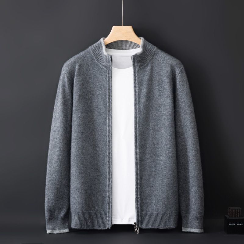Men's Cashmere Cardigan in Amalfi Style Charcoal Gray