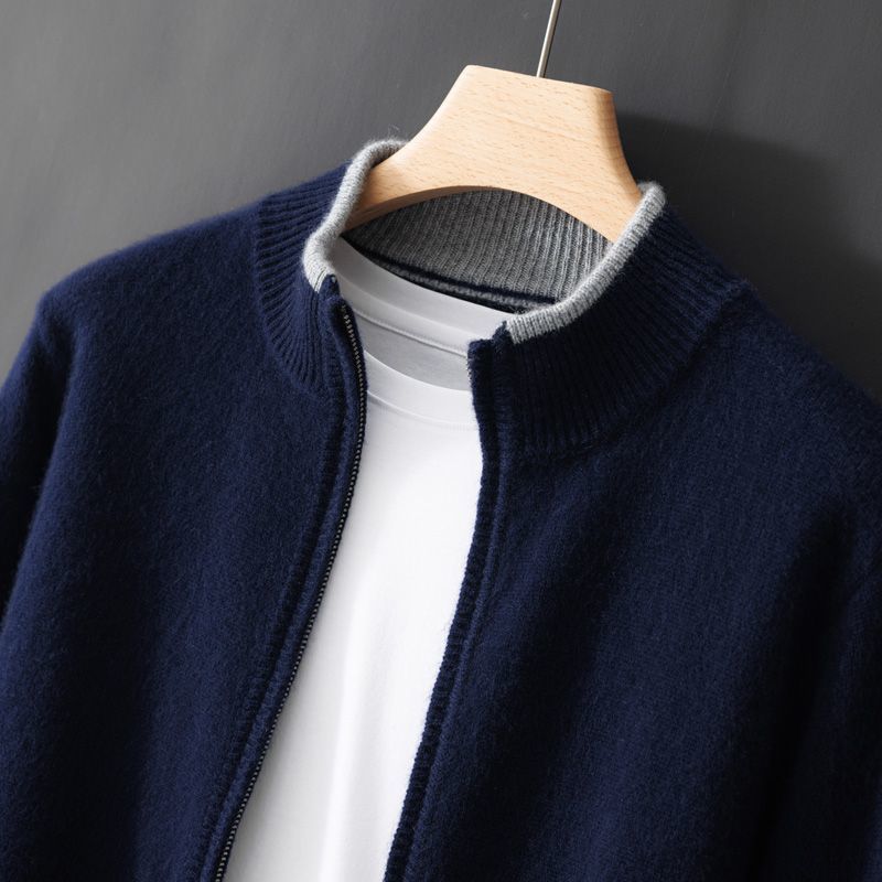 Men's Cashmere Cardigan in Amalfi Style Navy Blue