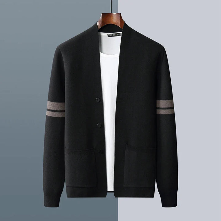 Men's Cashmere Cardigan in Florence Style Midnight Black