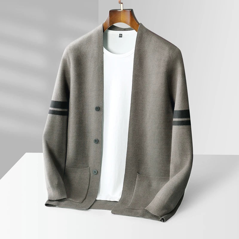Men's Cashmere Cardigan in Florence Style Stone Gray