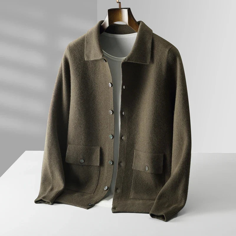 Men's Cashmere Cardigan in Milano Style Olive Green