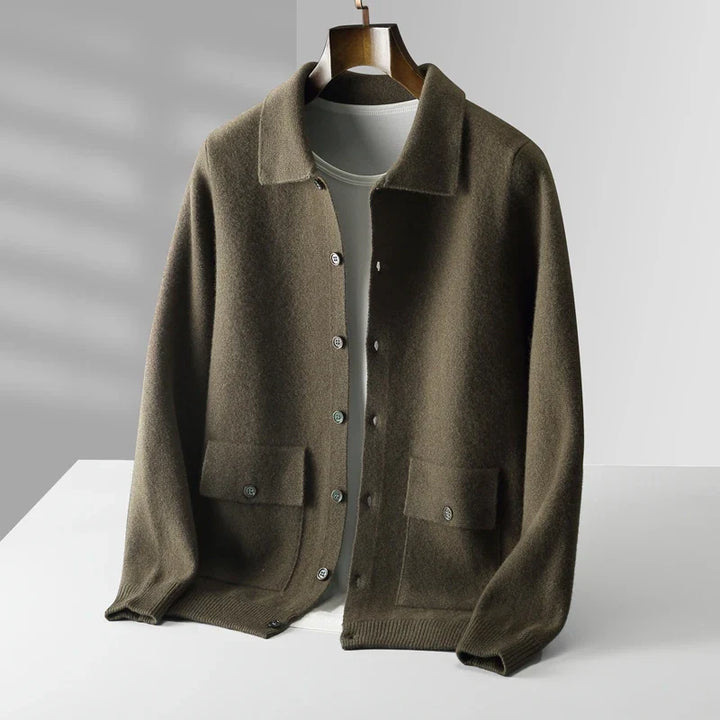 Men's Cashmere Cardigan in Milano Style Olive Green