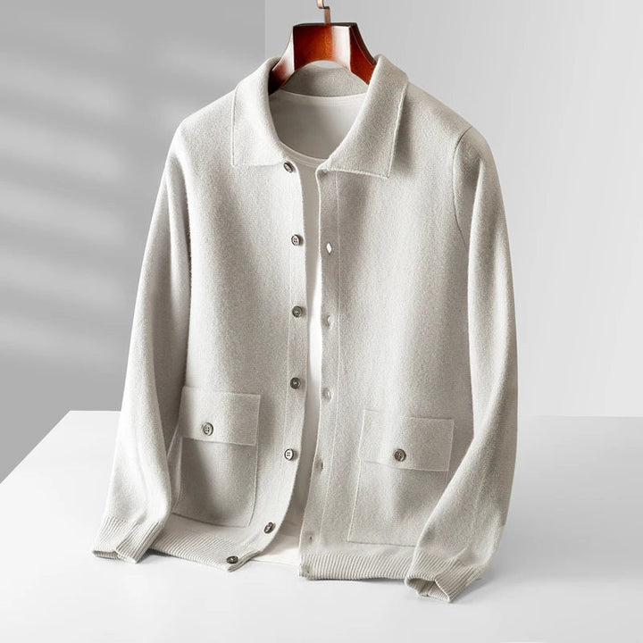 Men's Cashmere Cardigan in Milano Style Stone White
