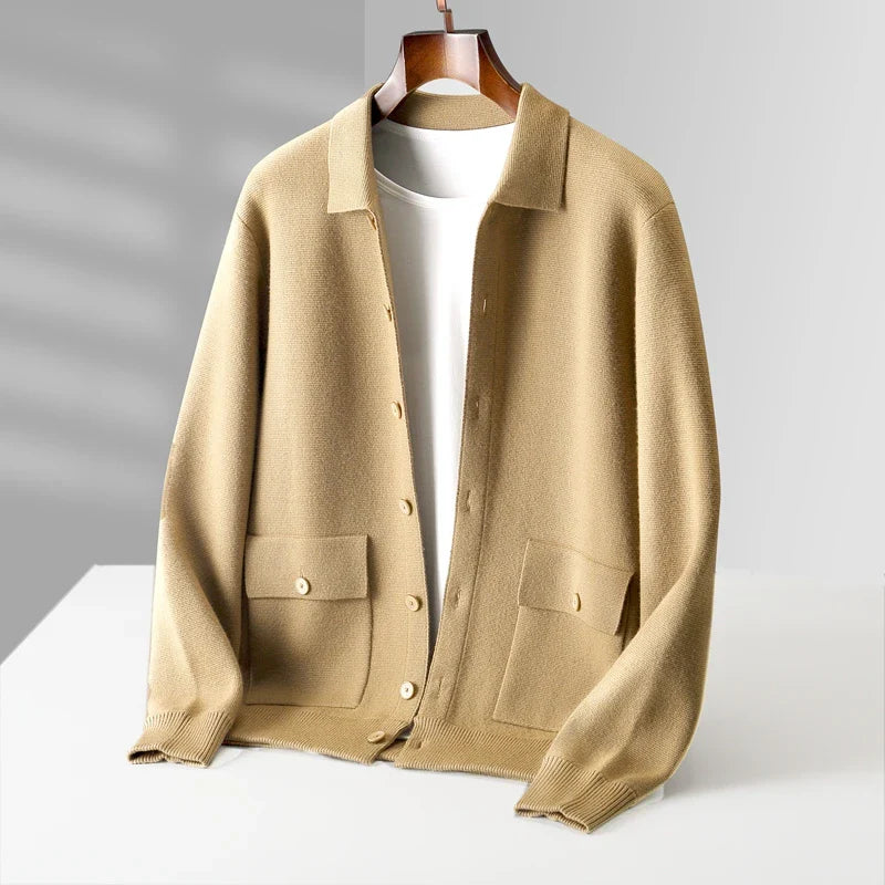 Men's Cashmere Cardigan in Milano Style Golden Sand