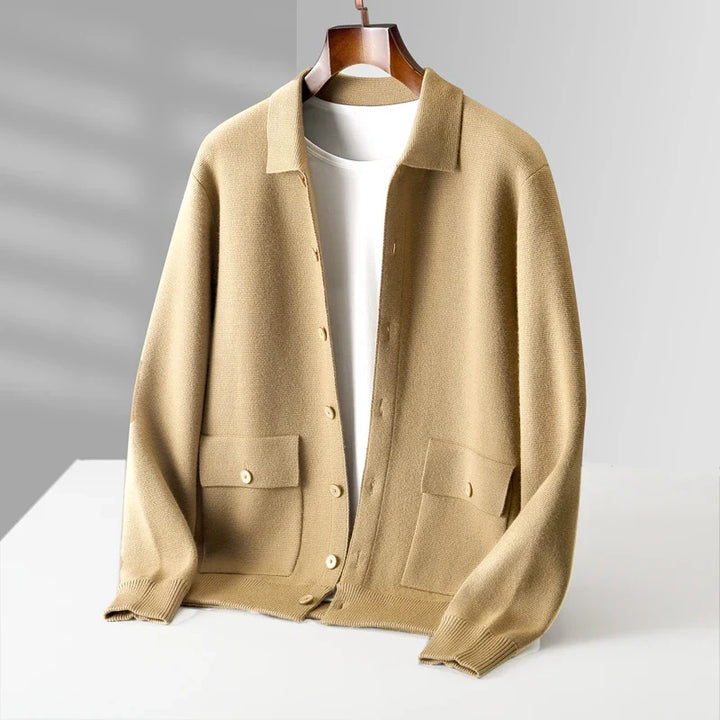 Men's Cashmere Cardigan in Milano Style Golden Sand