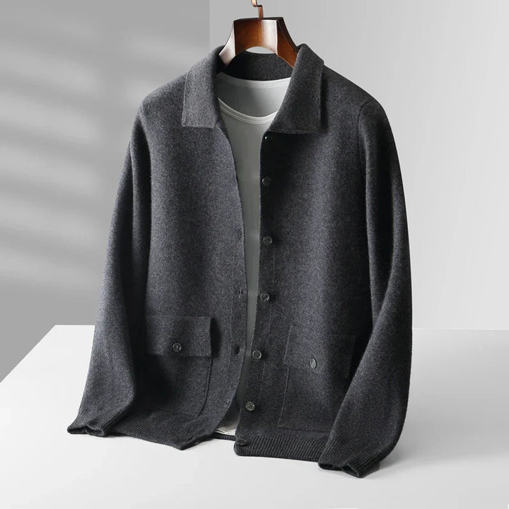 Men's Cashmere Cardigan in Milano Style Charcoal Gray