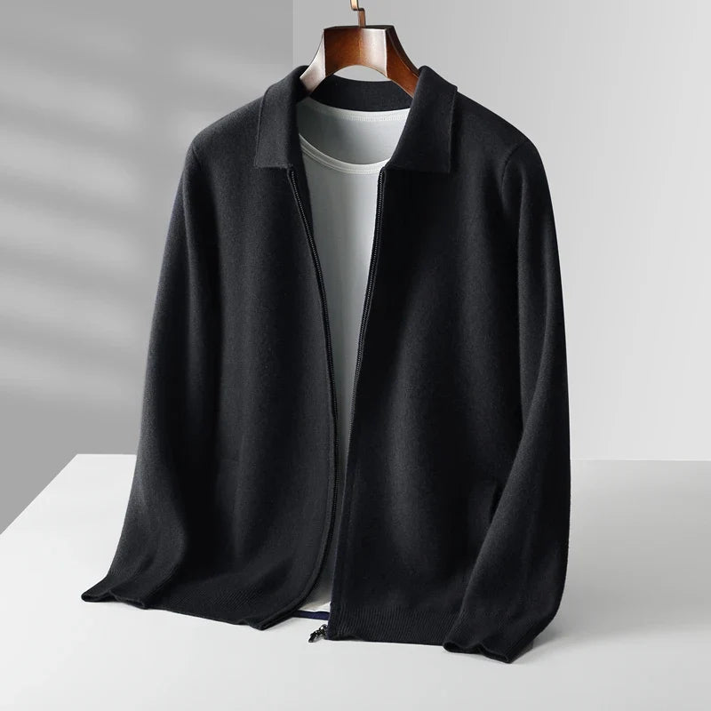 Men's Cashmere Cardigan in Roma Style Jet Black