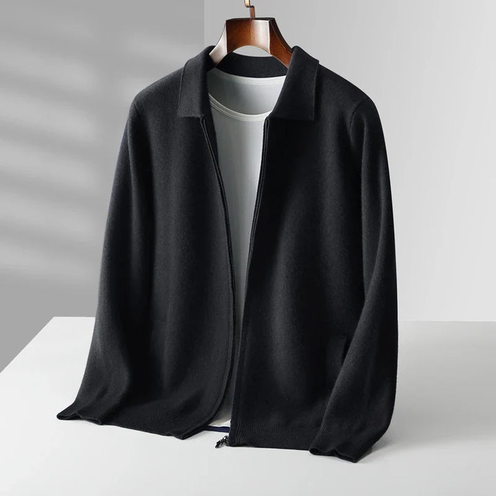Men's Cashmere Cardigan in Roma Style Jet Black