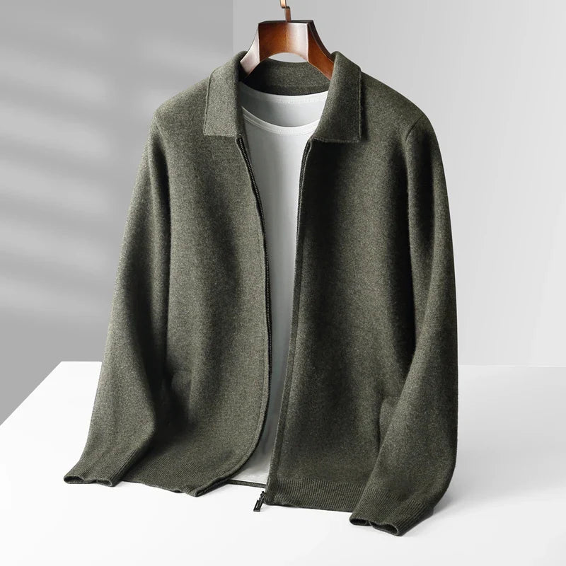 Men's Cashmere Cardigan in Roma Style Olive Green