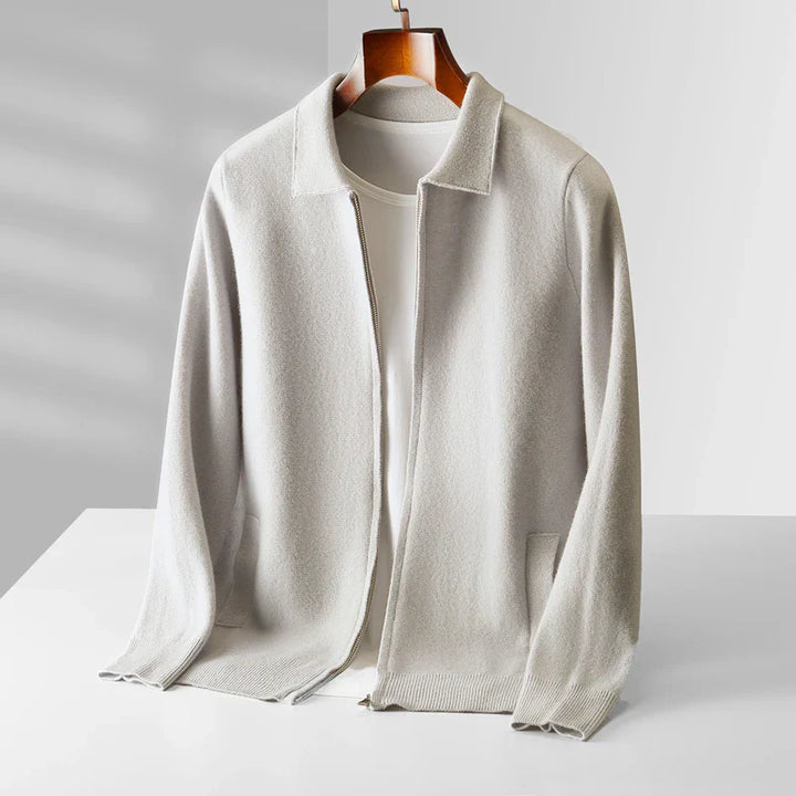 Men's Cashmere Cardigan in Roma Style Ivory Stone