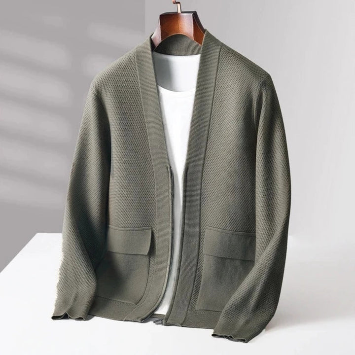 Men's Cashmere Knitted Cardigan Forest Green