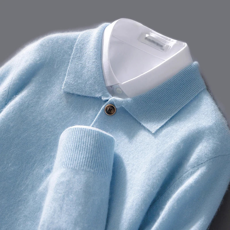 Men's Cashmere Polo Shirt Sky Blue