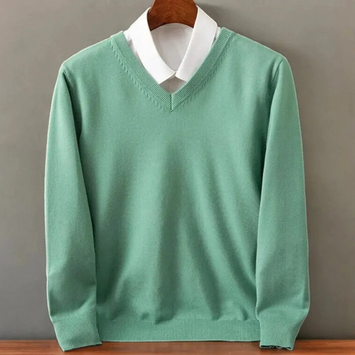 Men's Cashmere V-Neck Sweater - Luxurious Comfort Green