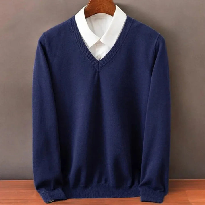 Men's Cashmere V-Neck Sweater - Luxurious Comfort Navy
