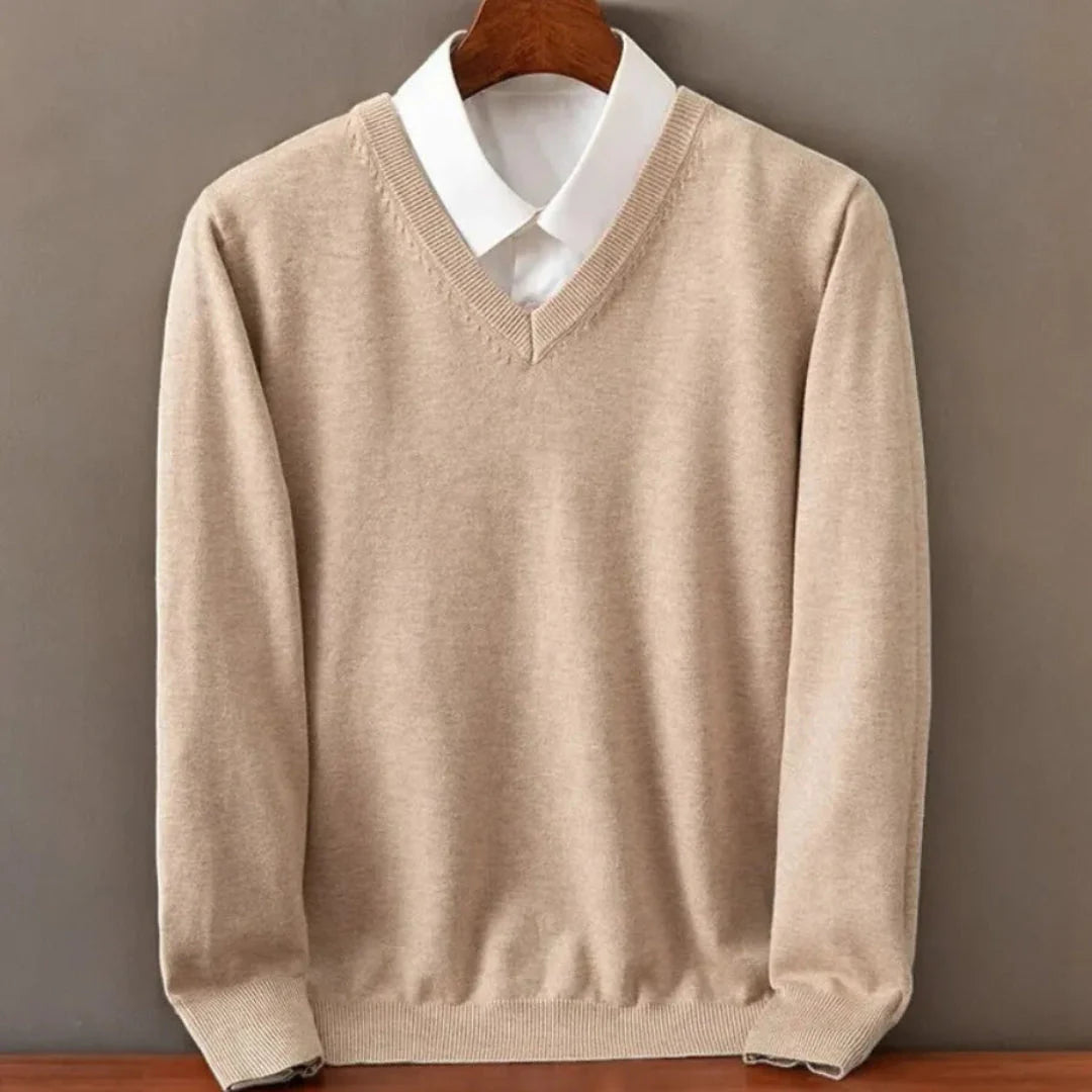 Men's Cashmere V-Neck Sweater - Luxurious Comfort Beige