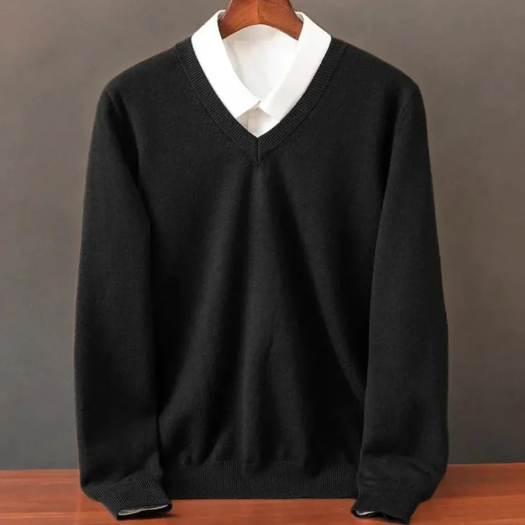 Men's Cashmere V-Neck Sweater - Luxurious Comfort Black