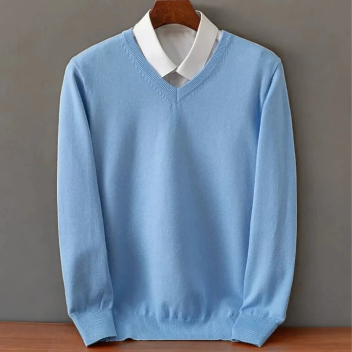 Men's Cashmere V-Neck Sweater - Luxurious Comfort Sky Blue