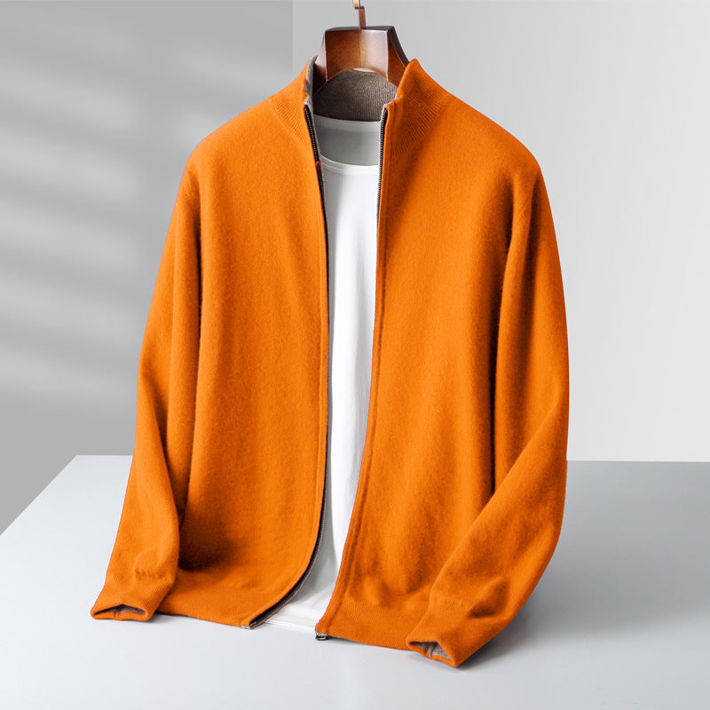 Men's Cashmere Zip Cardigan Orange