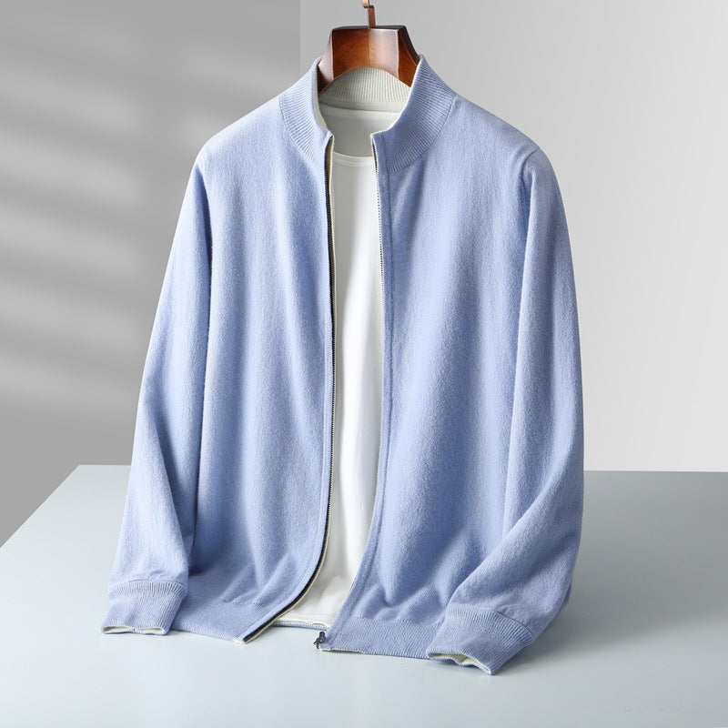 Men's Cashmere Zip Cardigan Sky Blue