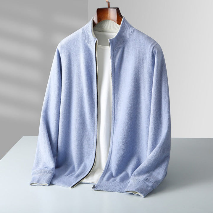 Men's Cashmere Zip Cardigan Sky Blue